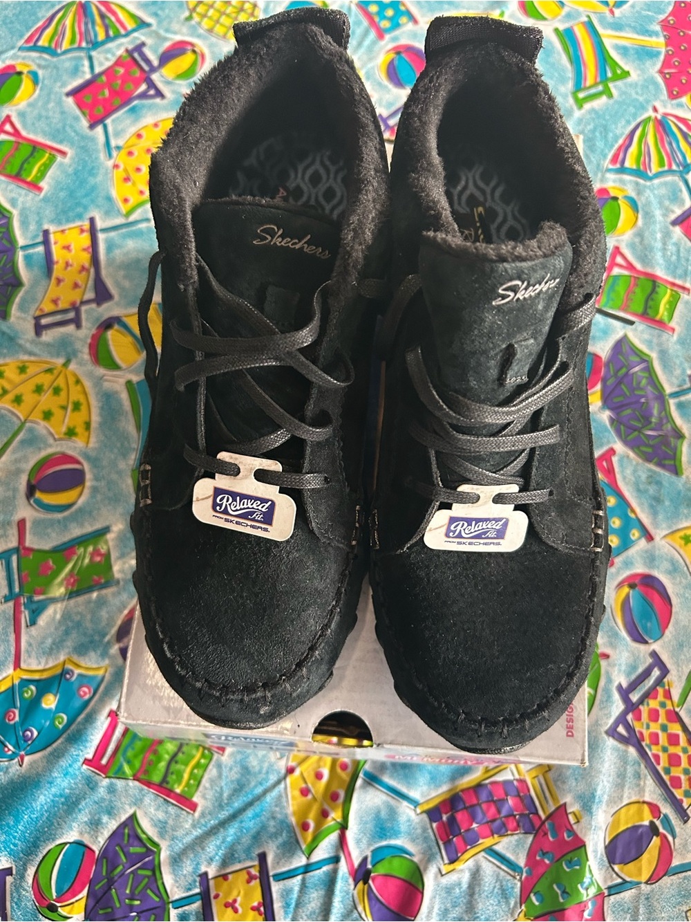 Skechers Womens Black Relaxed Fit Cozy Lace-Up Shoes